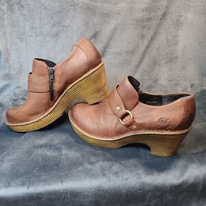 BORN Brown Leather Shoes with Buckle Detail. Size 9 1/2.